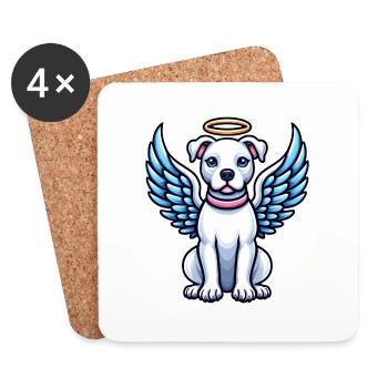 Chien de dessin animé Pitbull Angel mignon avec des ailes - Dessous de verre (lot de 4) - blanc - Devant