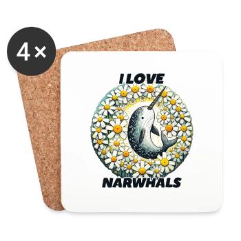 Ich liebe Narwale - Untersetzer (4er-Set) - Weiß - Vorne