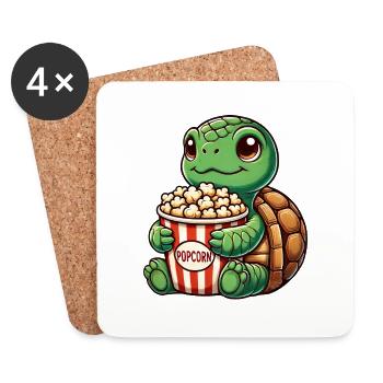Cute Turtle Popcorn Movies Movies Cinema Fun - Coasters (set of 4) - white - Front
