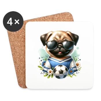Cute Pug Dog Soccer Player - Coasters (set of 4) - white - Front