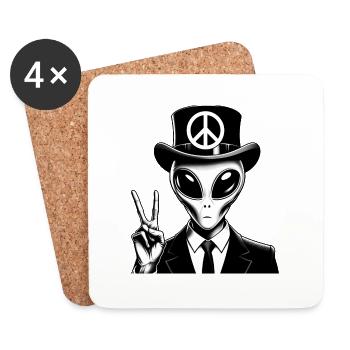 Alien mit Peace-Zeichen - Untersetzer (4er-Set) - Weiß - Vorne