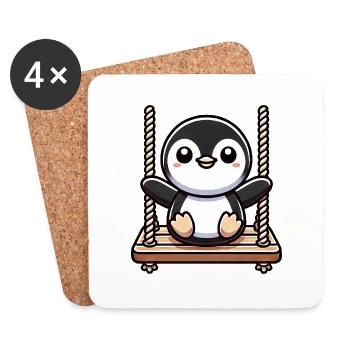Süßer Pinguin Schaukel Cartoon Spielplatz - Untersetzer (4er-Set) - Weiß - Vorne