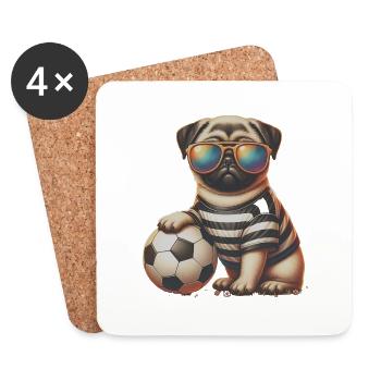 Pug Dog Football Player Ball Champion Fan - Coasters (set of 4) - white - Front
