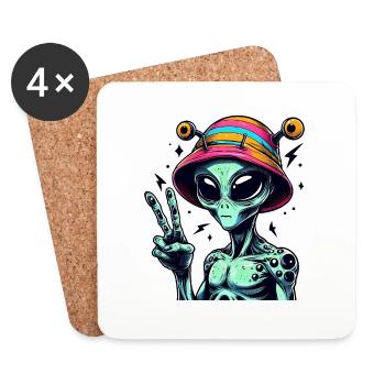 L’extraterrestre montre la paix - Dessous de verre (lot de 4) - blanc - Devant