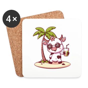 Kuh Sommer Strand Comic - Untersetzer (4er-Set) - Weiß - Vorne