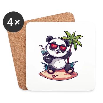 Panda Sommer Strand Comic - Untersetzer (4er-Set) - Weiß - Vorne