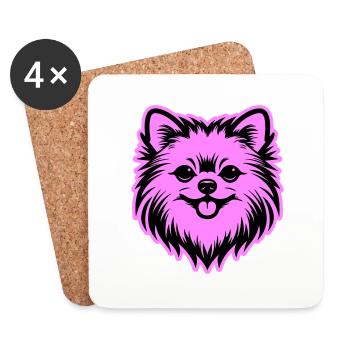 Pomeranian Dog Head - Coasters (set of 4) - white - Front