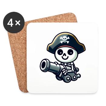 Crâne Pirate - Trésor Squelette - Dessous de verre (lot de 4) - blanc - Devant