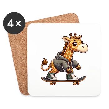 Girafe patineuse mignonne - Dessous de verre (lot de 4) - blanc - Devant