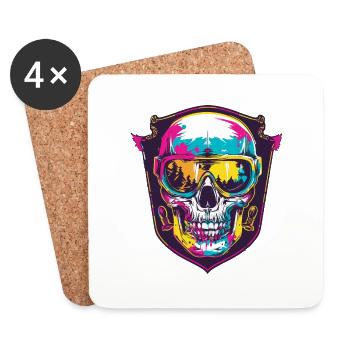 Ski Ski Goggles Skull - Coasters (set of 4) - white - Front