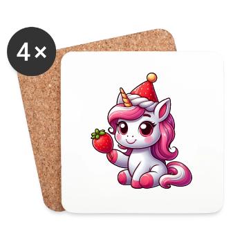 Süßes Einhorn Erdbeere Skurril Sommer Fruchtig - Untersetzer (4er-Set) - Weiß - Vorne