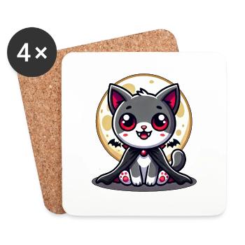 Mignon Halloween Chat Vampire Chauve-souris Dessin animé - Dessous de verre (lot de 4) - blanc - Devant