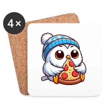 Owl Snowy Owl Pizza Pizza Lover Winter - Coasters (set of 4) - white - Front