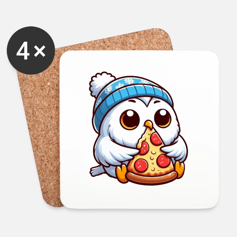 Eule Schneeeule Pizza Pizzaliebhaber Winter - Untersetzer (4er-Set) - Weiß