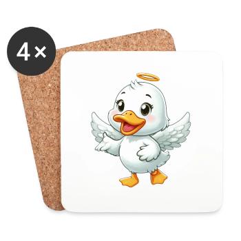Cute Duck Angel Wings Halo Cartoon - Coasters (set of 4) - white - Front