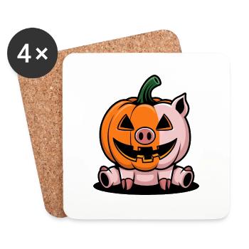 Halloween Pig Pumpkin Comic Funny Whimsical - Coasters (set of 4) - white - Front
