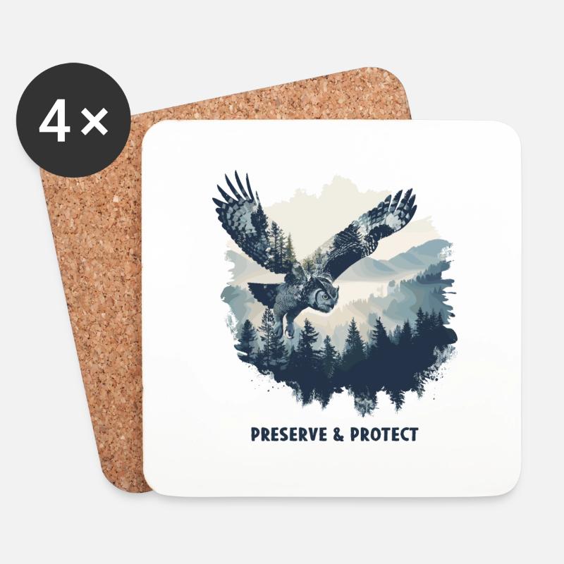 Preserve & Protect Eule Eulen Vogel Wald Natur - Untersetzer (4er-Set) - Weiß