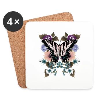 Butterfly dovetail with flowers - Coasters (set of 4) - white - Front