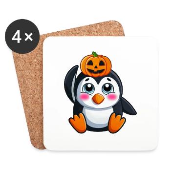Cute Halloween Penguin Pumpkin Cartoon Design - Coasters (set of 4) - white - Front