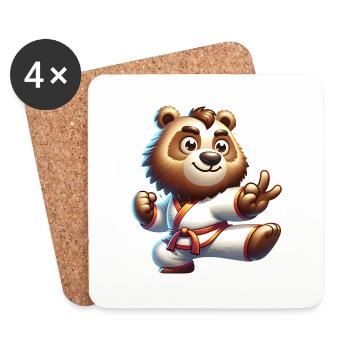 Karaté Ours en Gi avec signe de paix - Dessous de verre (lot de 4) - blanc - Devant