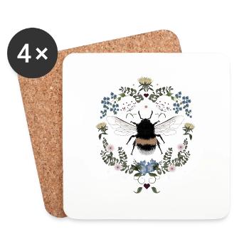 Bourdon Fleurs Abeille - Dessous de verre (lot de 4) - blanc - Devant