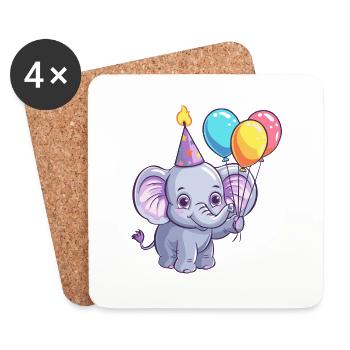 Elephant Birthday Comic - Coasters (set of 4) - white - Front