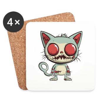 Katze Halloween Comic Lustig - Untersetzer (4er-Set) - Weiß - Vorne
