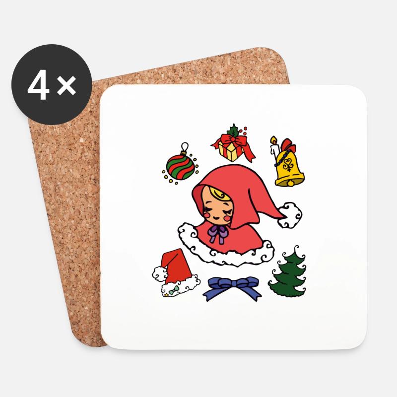 süßes Weihnachtsbild mit Christkind, Tannenbaum - Untersetzer (4er-Set) - Weiß