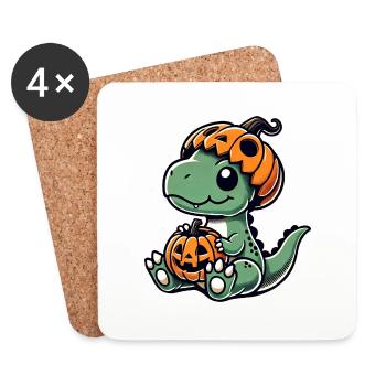 Cute Halloween Dino T-Rex Cartoon Pumpkin - Coasters (set of 4) - white - Front