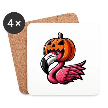 Lustiger Halloween-Kürbis Flamingo Herbst - Untersetzer (4er-Set) - Weiß - Vorne