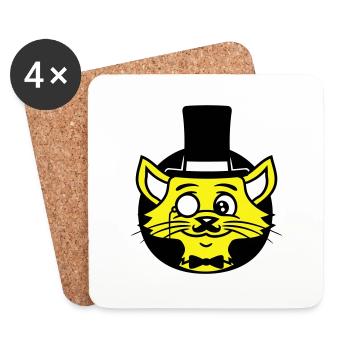 Sir Cat Gentleman Chapeau haut de forme Monocle Rich Gentleman - Dessous de verre (lot de 4) - blanc - Devant