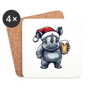 Nashorn Weihnachten Bier - Untersetzer (4er-Set) - Weiß - Vorne