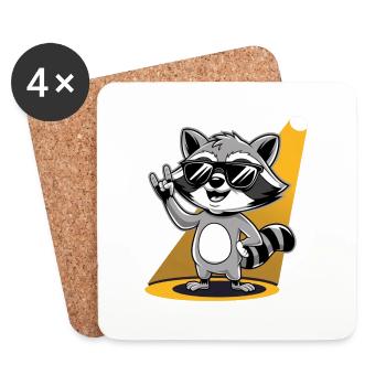 Retro Raccoon Rock Music - Untersetzer (4er-Set) - Weiß - Vorne