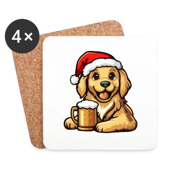 Golden Retriever Dog Beer Xmas Christmas - Coasters (set of 4) - white - Front