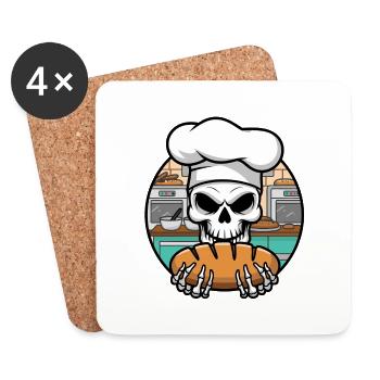 Lustiger Bäcker Skull mit Brot. Alter Mann backt - Untersetzer (4er-Set) - Weiß - Vorne