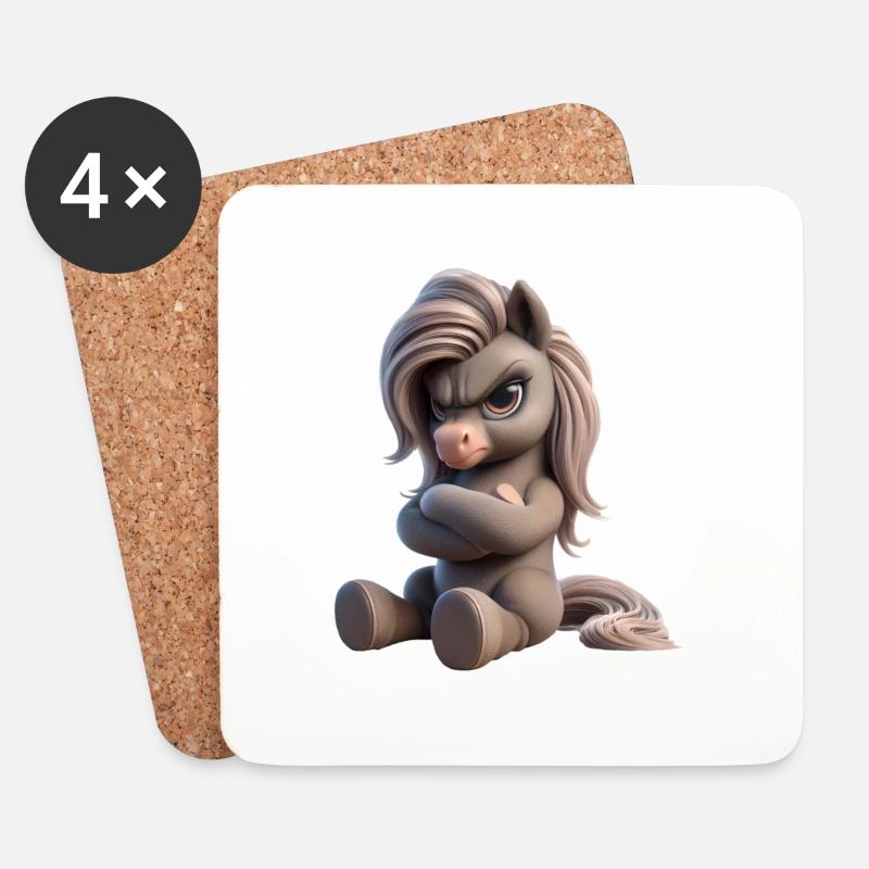 Pony grimmig 1 - Untersetzer (4er-Set) - Weiß