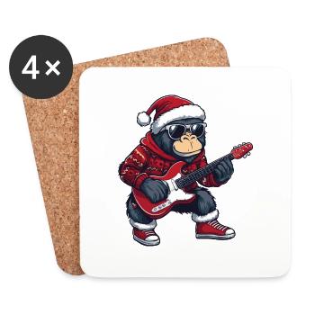 Gorilla Weihnachten Rocker Gitarre - Untersetzer (4er-Set) - Weiß - Vorne