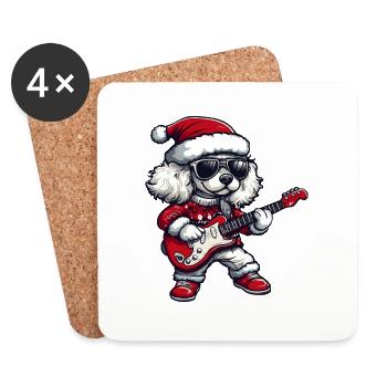 Pudel Hund Weihnachten Rocker Gitarre - Untersetzer (4er-Set) - Weiß - Vorne
