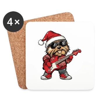 Yorkshire Terrier Hund Weihnachten Rocker Gitarre - Untersetzer (4er-Set) - Weiß - Vorne