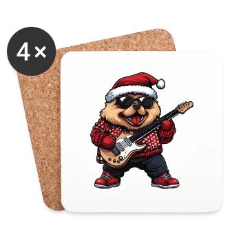 Chow Chow Hund Weihnachten Rocker Gitarre - Untersetzer (4er-Set) - Weiß - Vorne