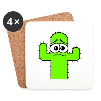 Cactus Face Fear Sad Desert Funny Cacti - Coasters (set of 4) - white - Front