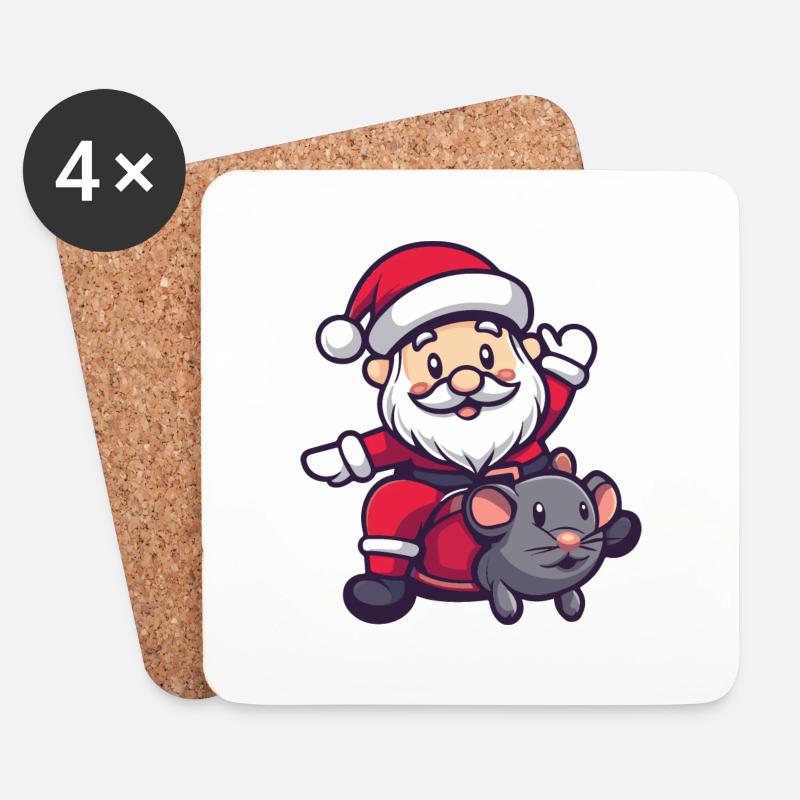 Maus Weihnachtsmann - Untersetzer (4er-Set) - Weiß