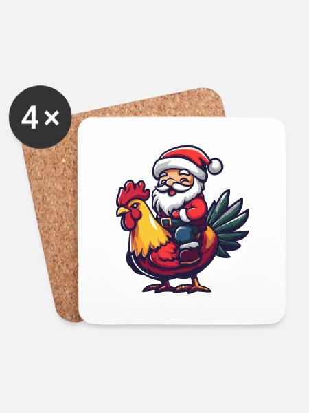 Rooster Santa Claus - Coasters (set of 4) - white