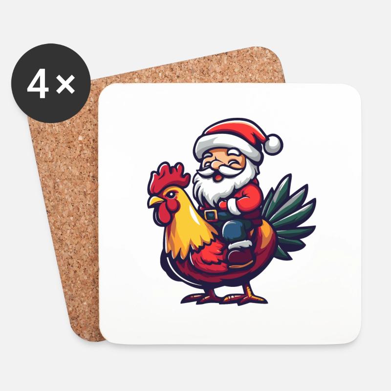 Hahn Weihnachtsmann - Untersetzer (4er-Set) - Weiß