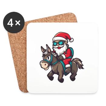 Esel Weihnachtsmann - Untersetzer (4er-Set) - Weiß - Vorne
