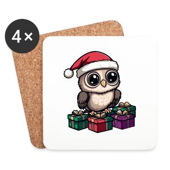 Eule Weihnachten Geschenke - Untersetzer (4er-Set) - Weiß - Vorne