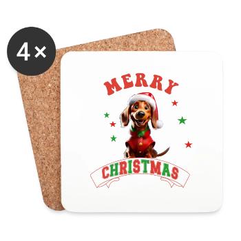 Merry Christmas Dachshund cute Santa Dog - Coasters (set of 4) - white - Front