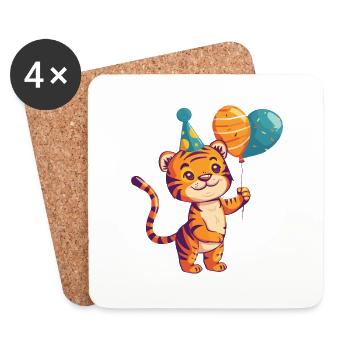 Tiger Geburtstag Comic - Untersetzer (4er-Set) - Weiß - Vorne