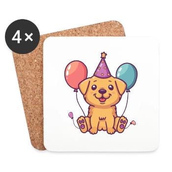Golden Retriever Hunde Geburtstag Comic - Untersetzer (4er-Set) - Weiß - Vorne