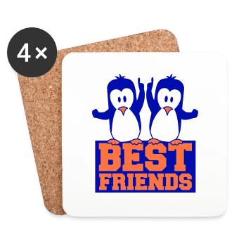 Meilleurs amis Pingouins Texte Couple Deux amis Équipe - Dessous de verre (lot de 4) - blanc - Devant
